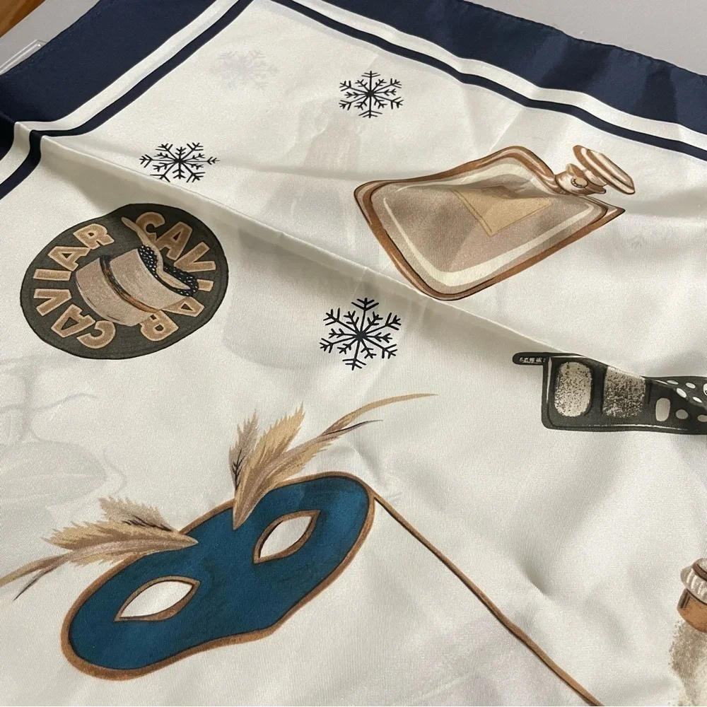 Vintage Liz Claiborne Silk Scarf “ Extravagant Gifts” Holiday Champagne Caviar ￼